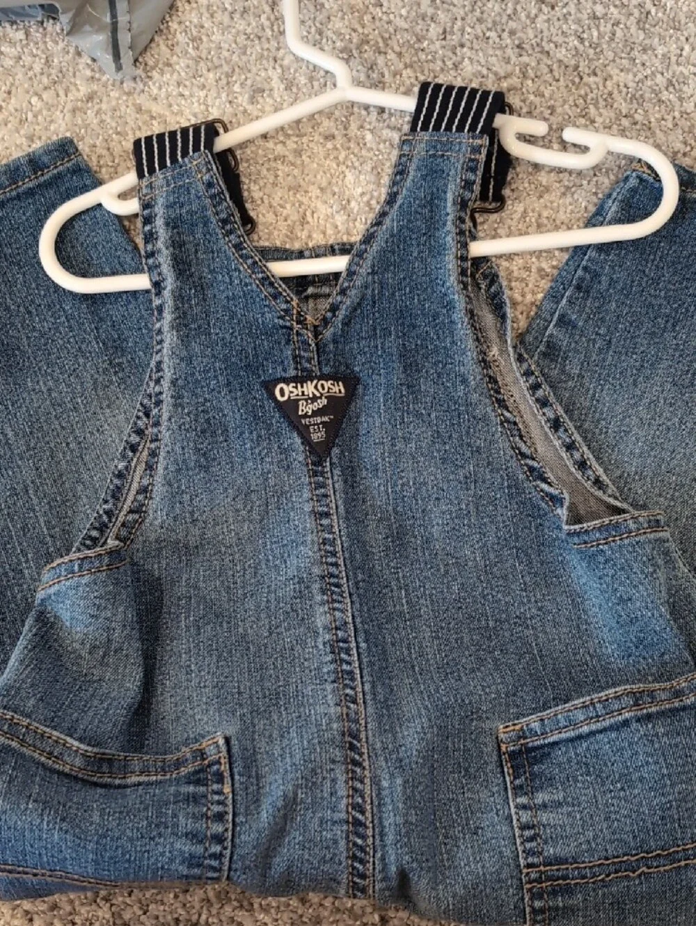 OshKosh B'gosh Denim Overalls - Blue with Striped Navy Straps